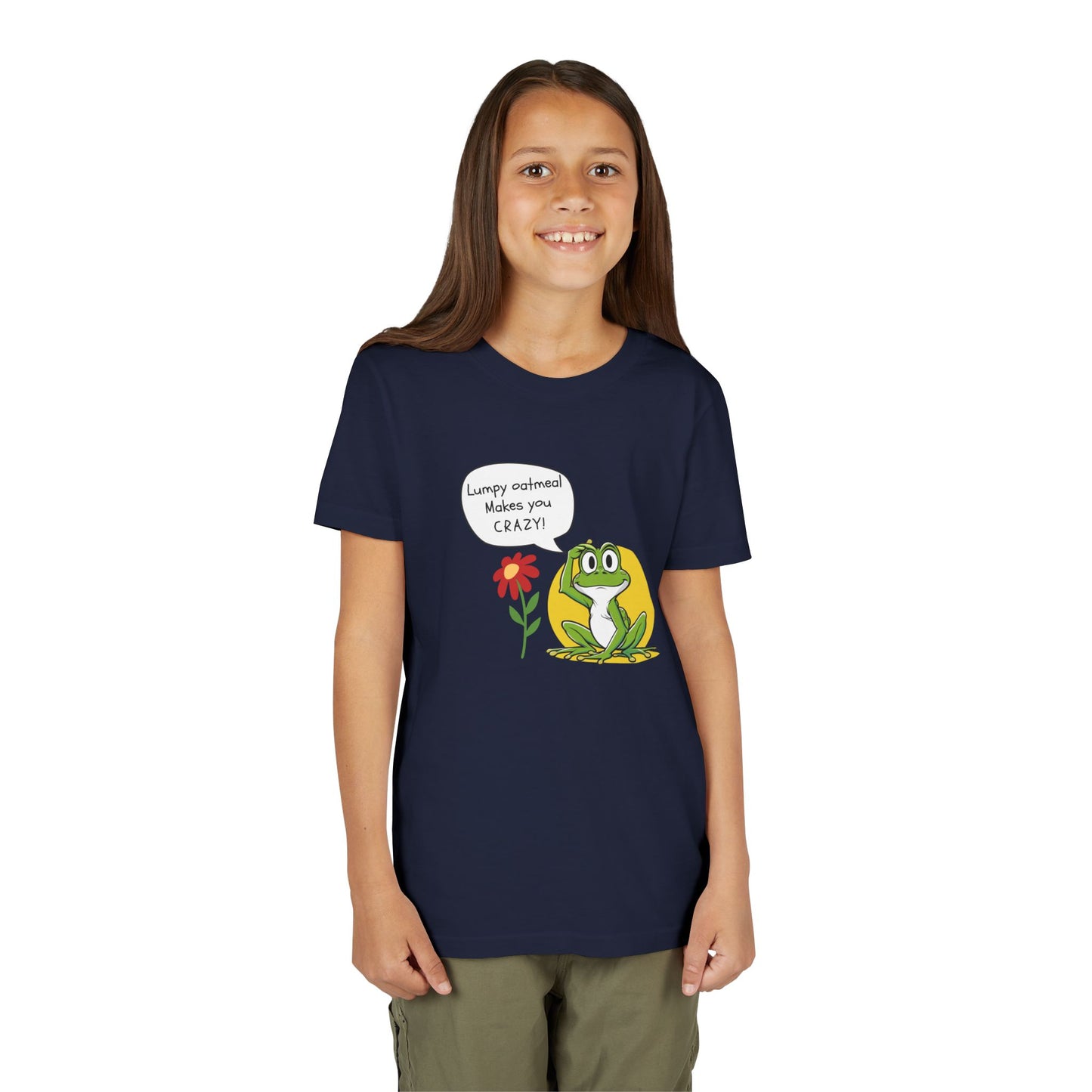 Lumpy Oatmeal Makes You CRAZY Funny Frog Youth Tee - Wishing You Crazy Fun, Cute Kids T-Shirt, Birthday Gift, Summer Outfit, Playful Apparel, Nature Lover Shirt