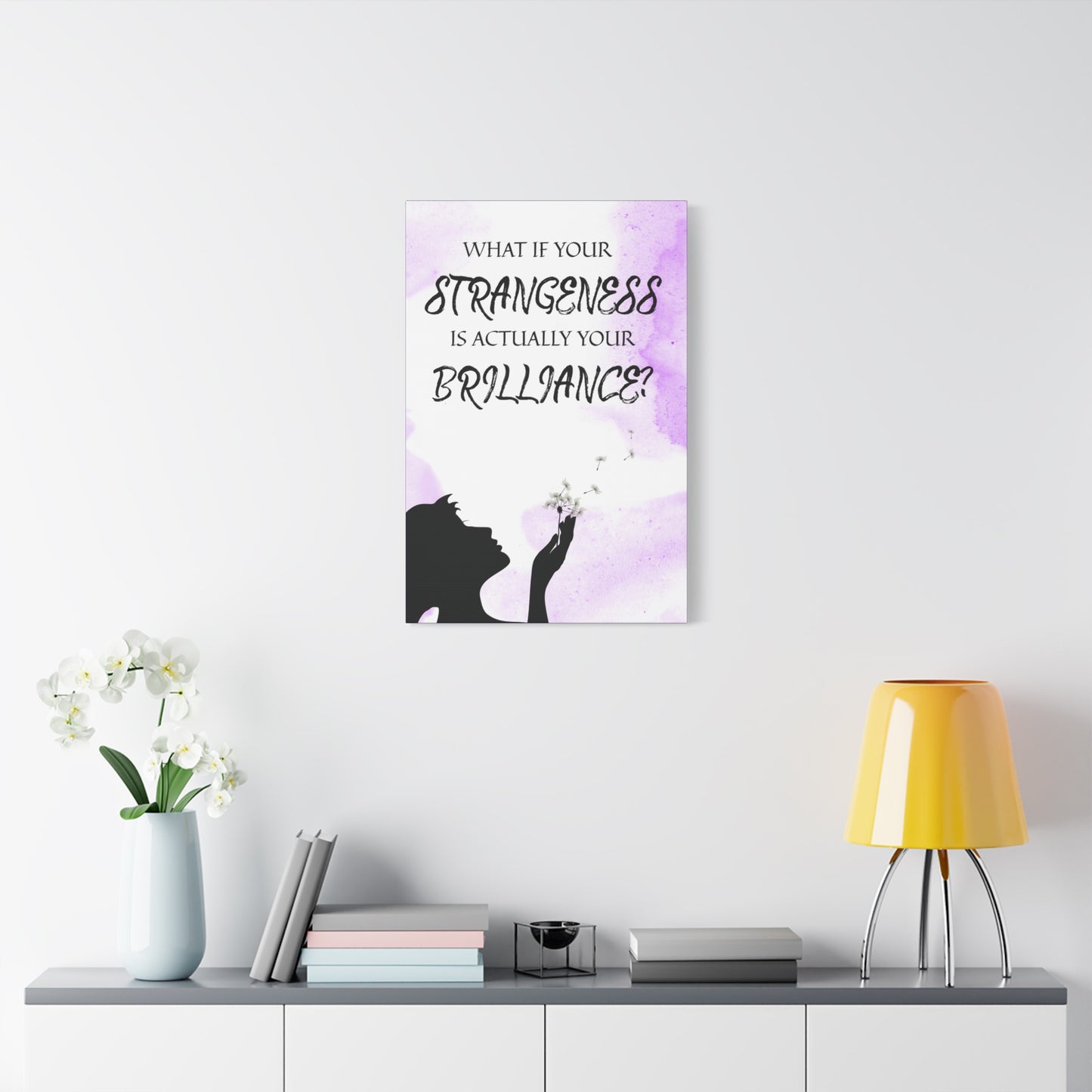 Inspirational Wall Art Canvas - "What If Your Strangeness is Actually Your Brilliance?" - Purple Cloud Canvas