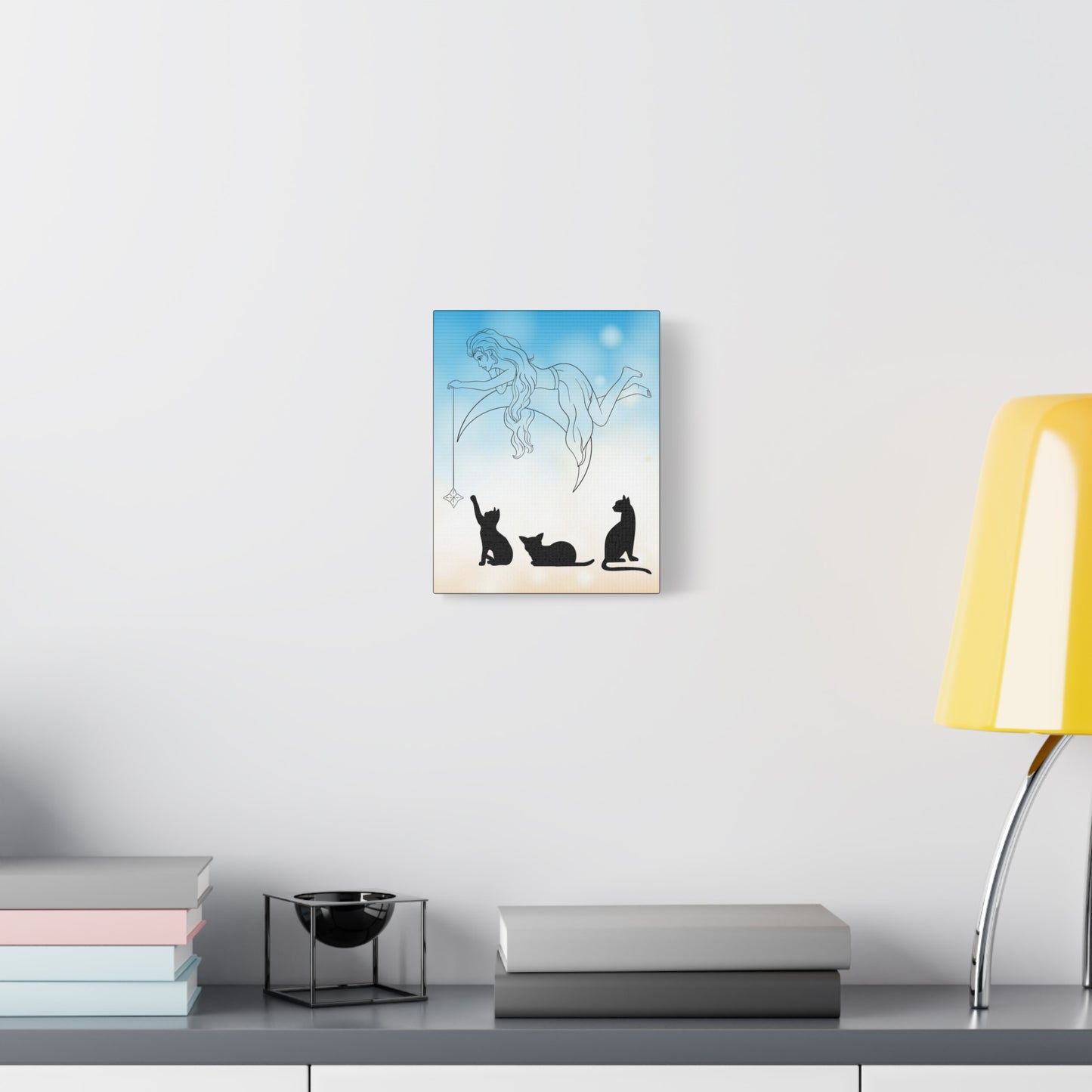 Cat-Themed Wall Art Canvas - Enchanting Fairy & Silhouetted Cats Decor