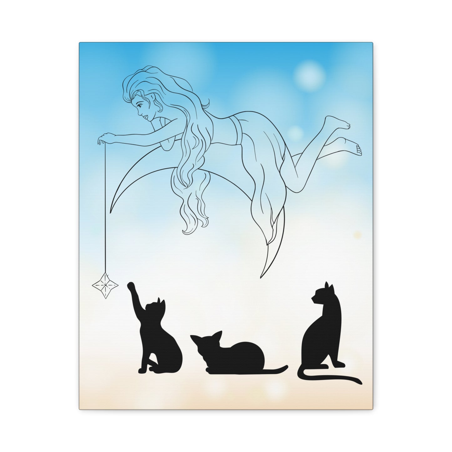 Cat-Themed Wall Art Canvas - Enchanting Fairy & Silhouetted Cats Decor