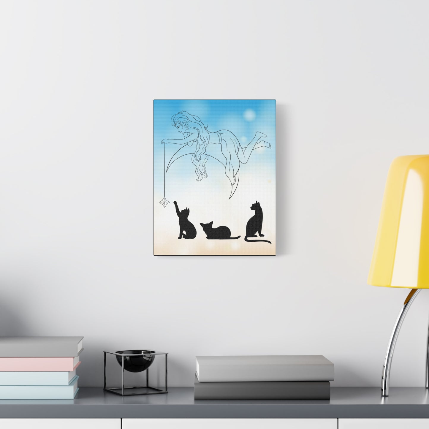 Cat-Themed Wall Art Canvas - Enchanting Fairy & Silhouetted Cats Decor