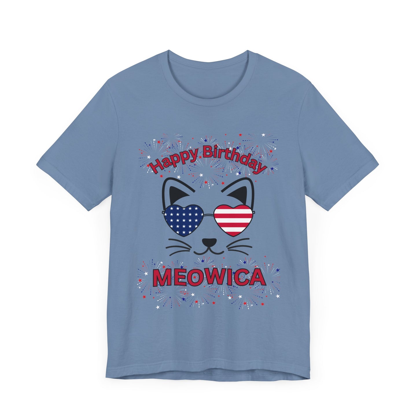 4th of July, Independence Day, Happy Birthday Meowica Cat Tee, Unisex Jersey Tee, Birthday Gift, Cat Lover Shirt, Fun Birthday Apparel, Gift for Him or Her