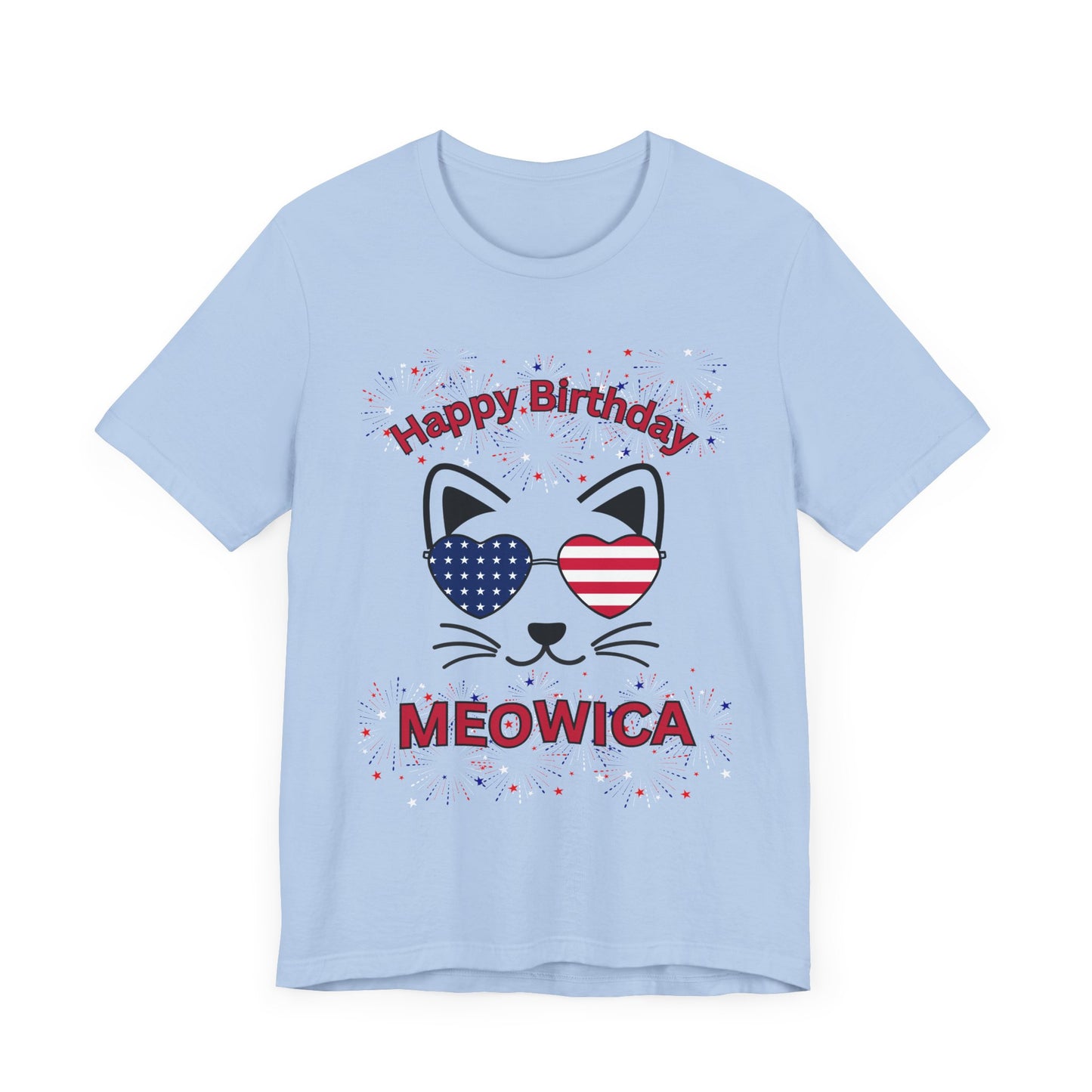 4th of July, Independence Day, Happy Birthday Meowica Cat Tee, Unisex Jersey Tee, Birthday Gift, Cat Lover Shirt, Fun Birthday Apparel, Gift for Him or Her
