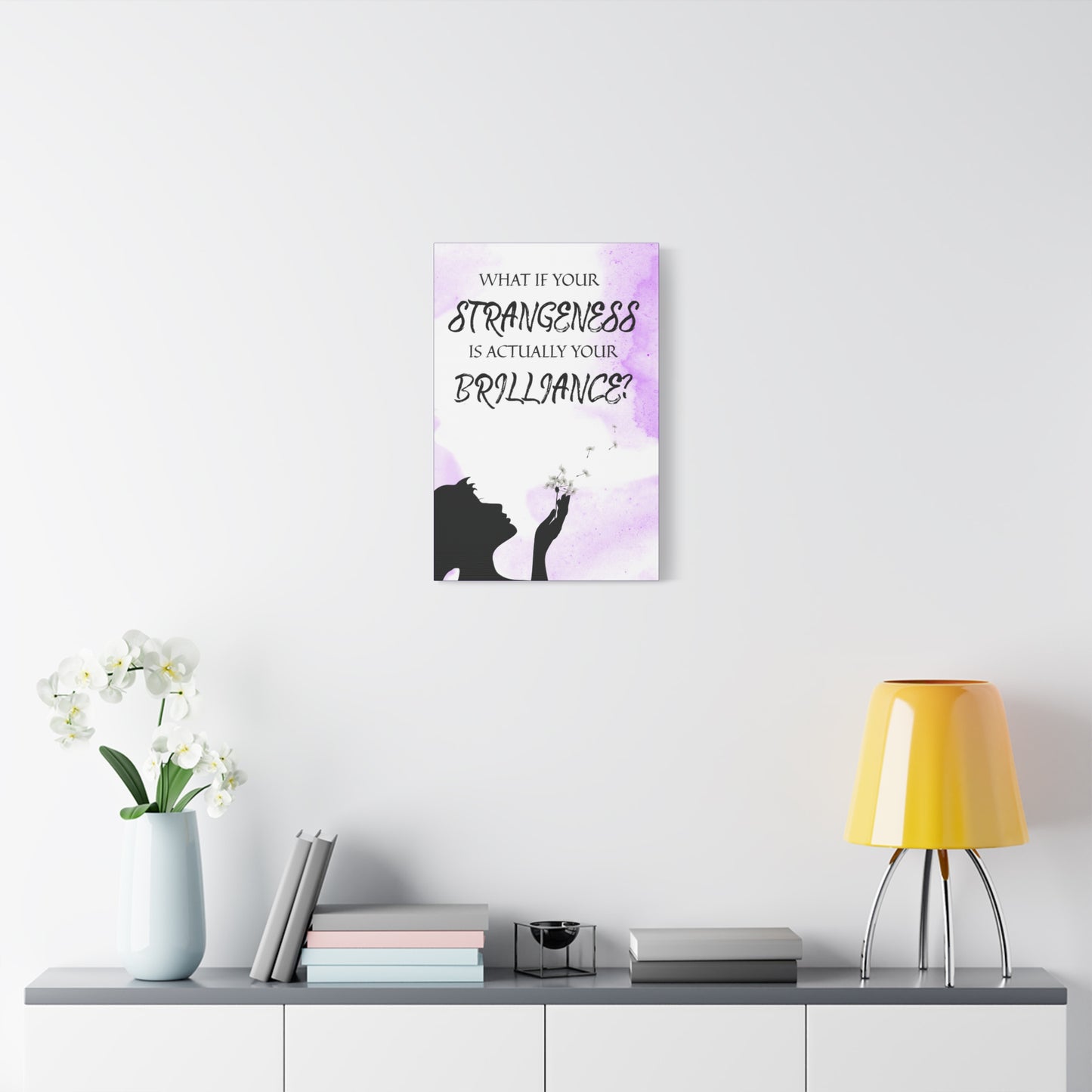 Inspirational Wall Art Canvas - "What If Your Strangeness is Actually Your Brilliance?" - Purple Cloud Canvas