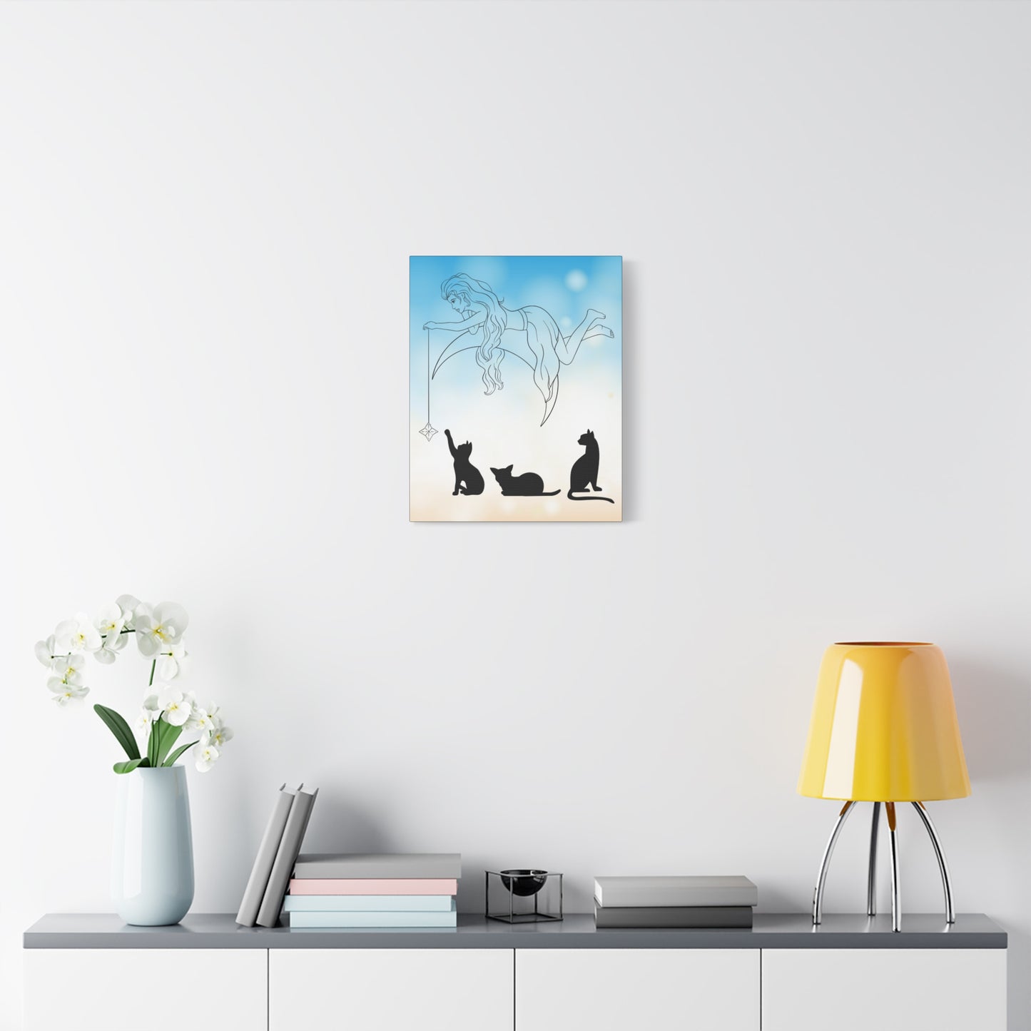Cat-Themed Wall Art Canvas - Enchanting Fairy & Silhouetted Cats Decor