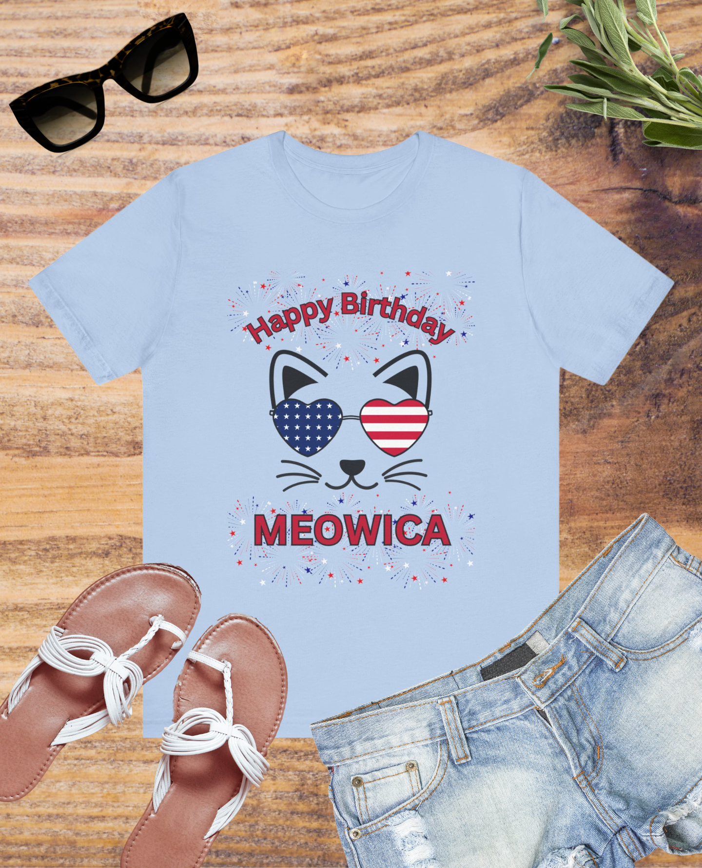 4th of July, Independence Day, Happy Birthday Meowica Cat Tee, Unisex Jersey Tee, Birthday Gift, Cat Lover Shirt, Fun Birthday Apparel, Gift for Him or Her