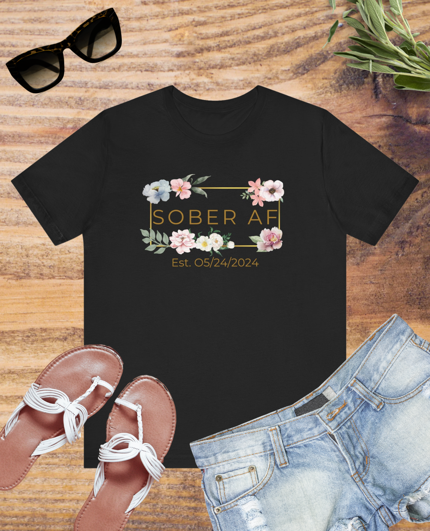 Floral Sober AF Tee, Unisex Jersey Short Sleeve Shirt, Recovery Celebration Top, Gift for Sobriety Milestones, Positive Affirmation Apparel