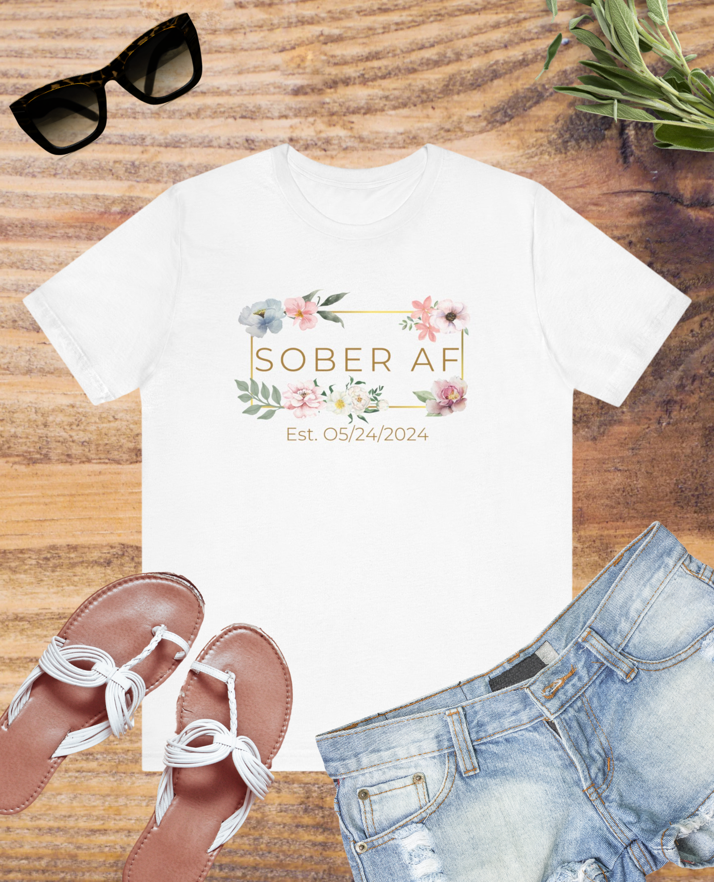 Floral Sober AF Tee, Unisex Jersey Short Sleeve Shirt, Recovery Celebration Top, Gift for Sobriety Milestones, Positive Affirmation Apparel