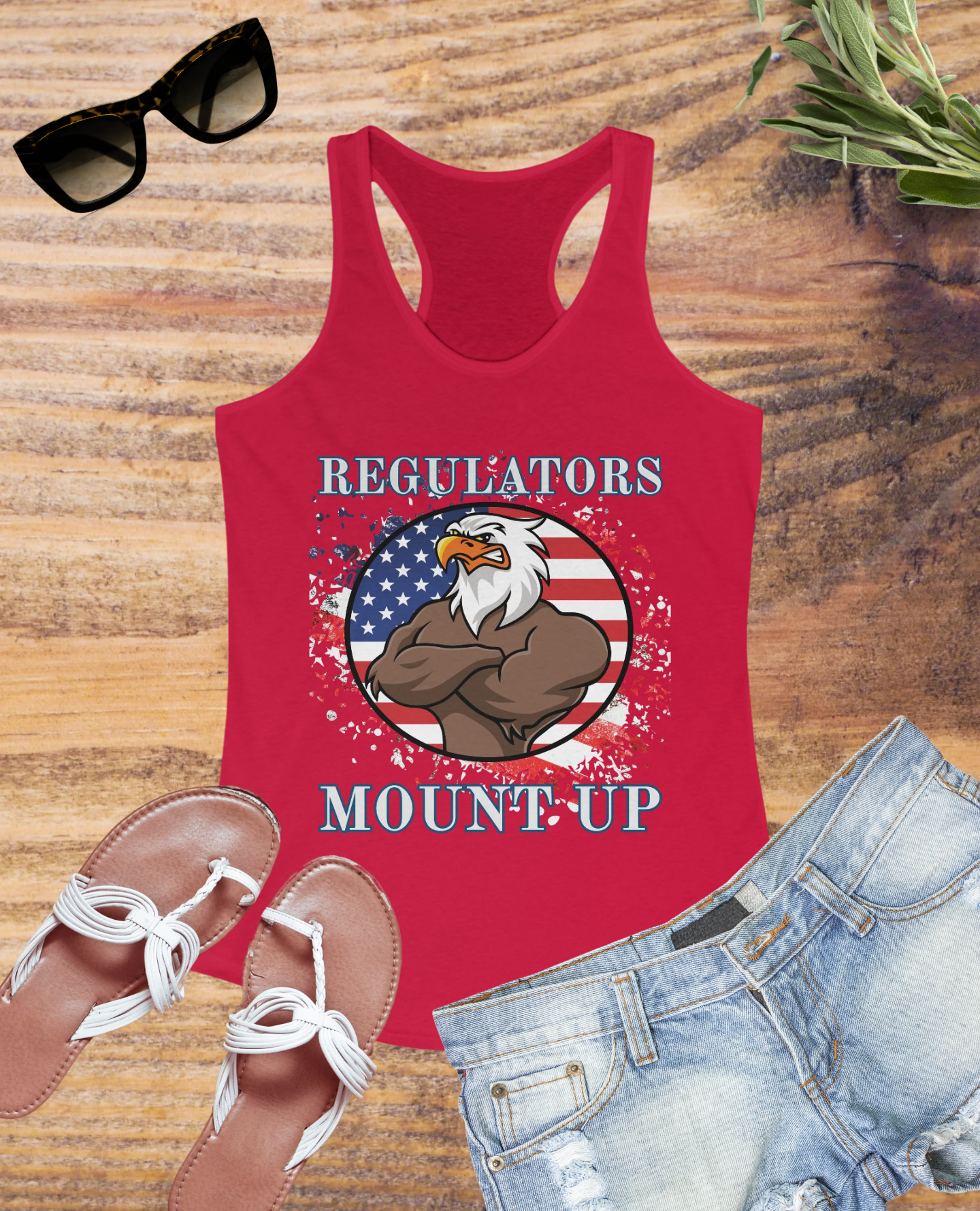 4th of July, Independence Day, Patriotic Women's Racerback Tank - Regulators Mount Up, Workout Top, 4th of July Apparel, Fitness Gear, Casual Summer Wear
