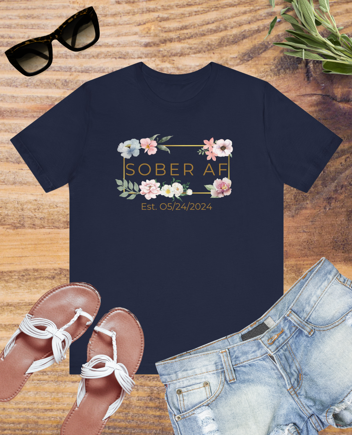 Floral Sober AF Tee, Unisex Jersey Short Sleeve Shirt, Recovery Celebration Top, Gift for Sobriety Milestones, Positive Affirmation Apparel