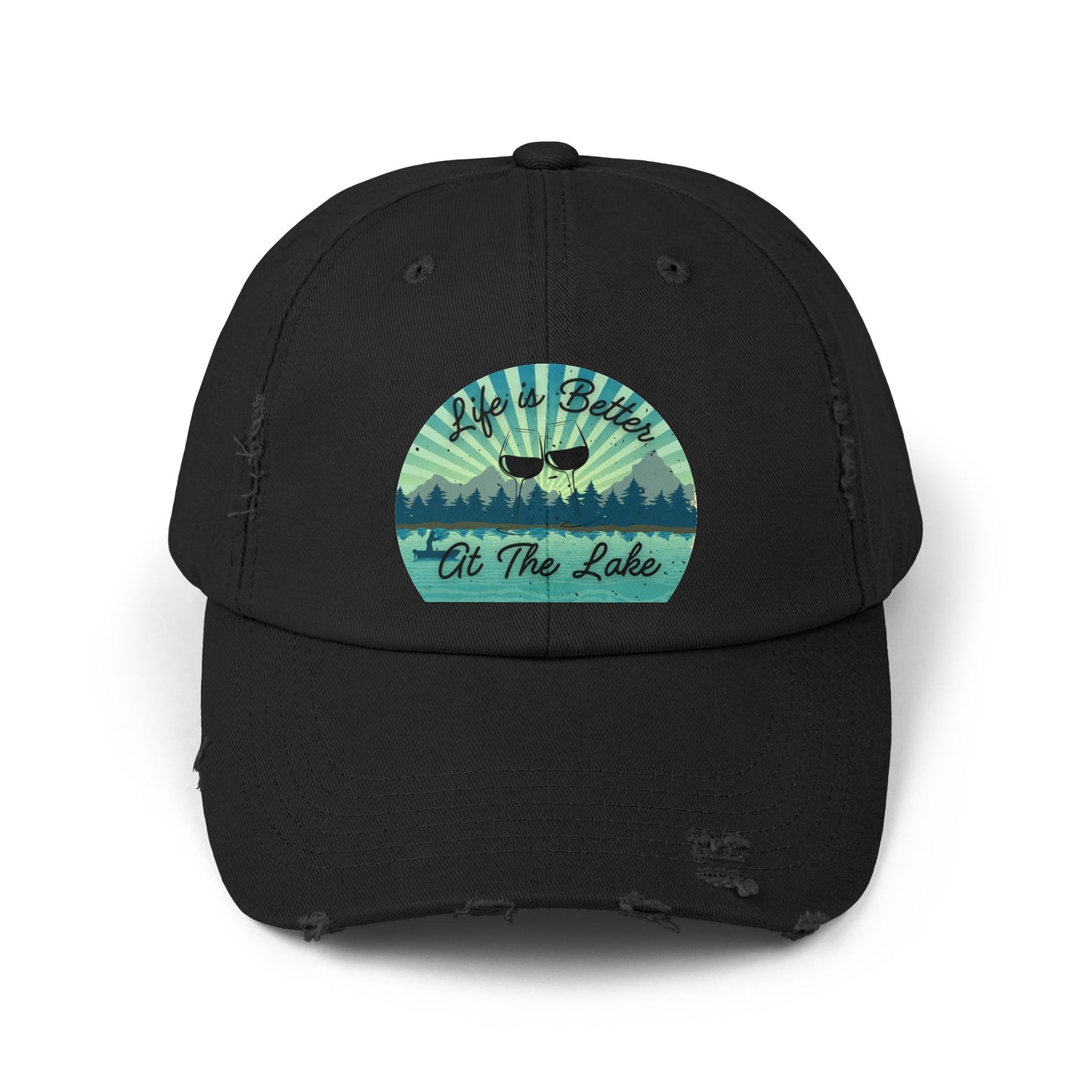 Life is Better at the Lake" Wine Glass Design Unisex Distressed Cap