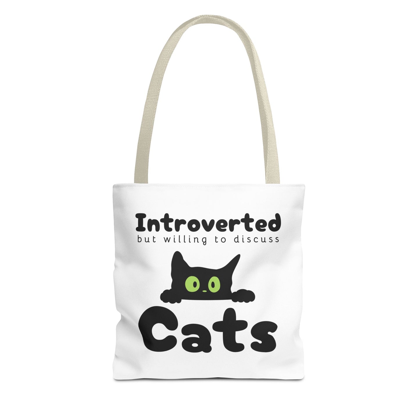 "Introverted but Willing to Discuss Cats" Tote Bag (AOP)