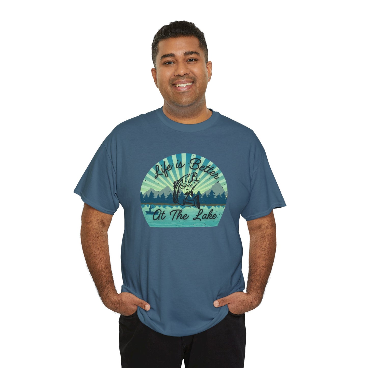 Life is Better at the Lake Bass Fish Design Men's Heavy Cotton Tee