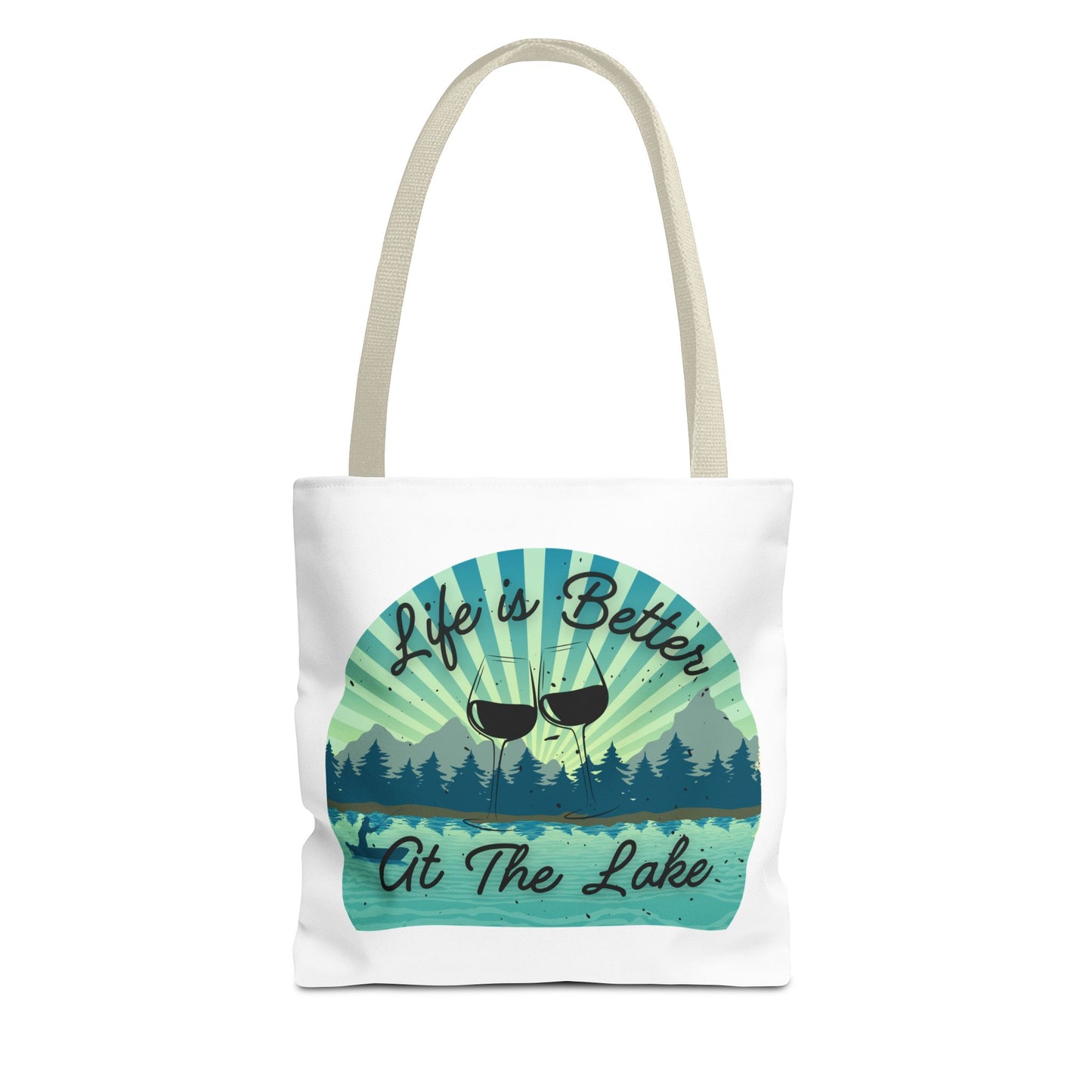 Life is Better at the Lake Wine Glass Design Tote Bag (AOP)