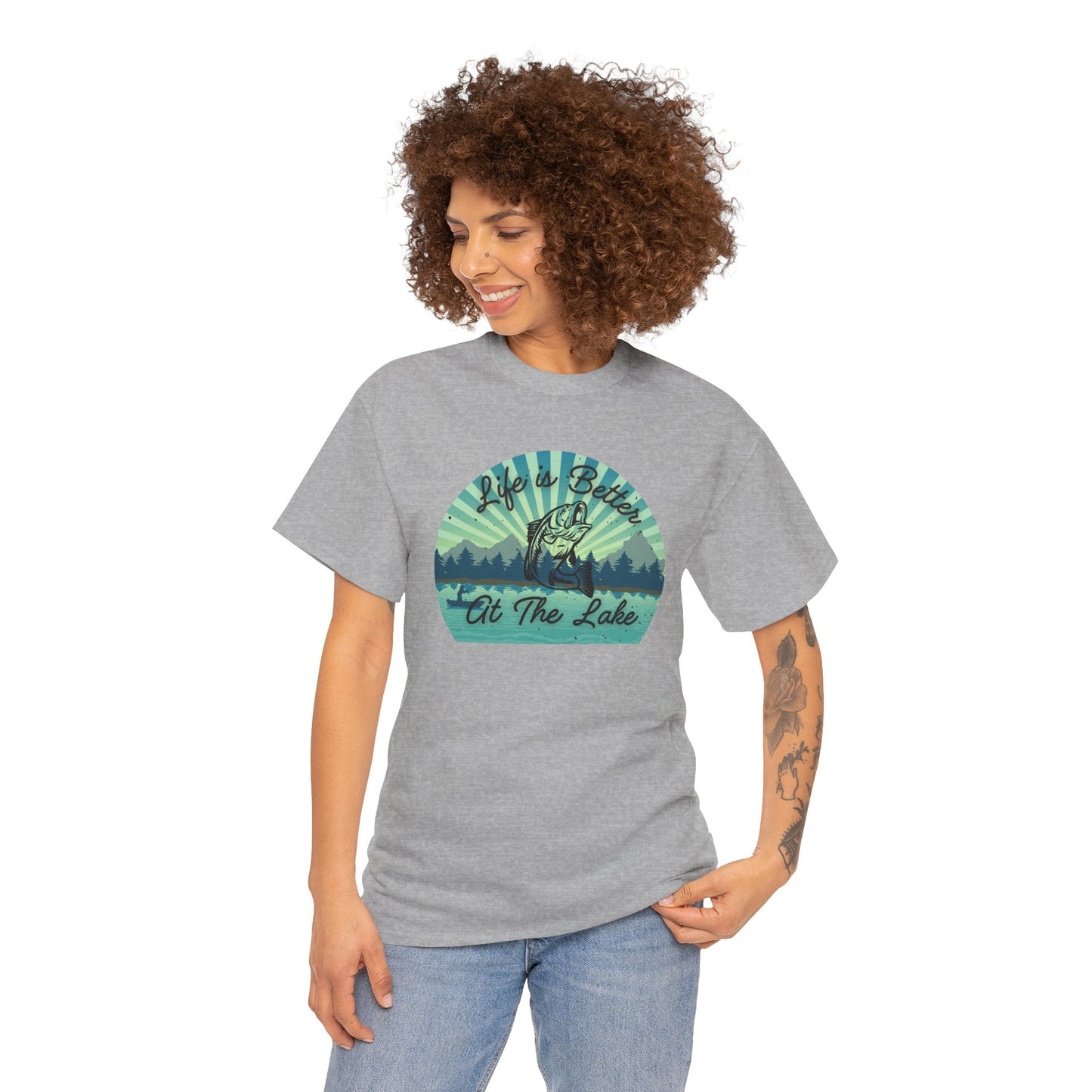 Life is Better at the Lake Bass Fish Design Men's Heavy Cotton Tee