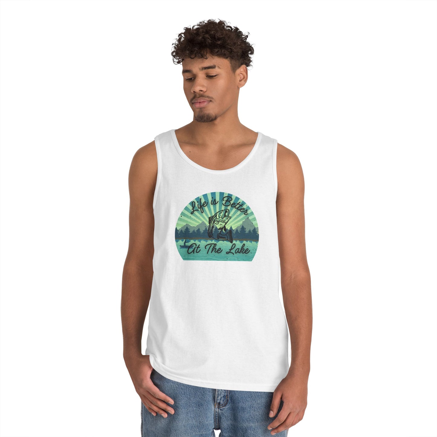 Life is Better at the Lake Bass Fish Design Mens Heavy Cotton Tank Top