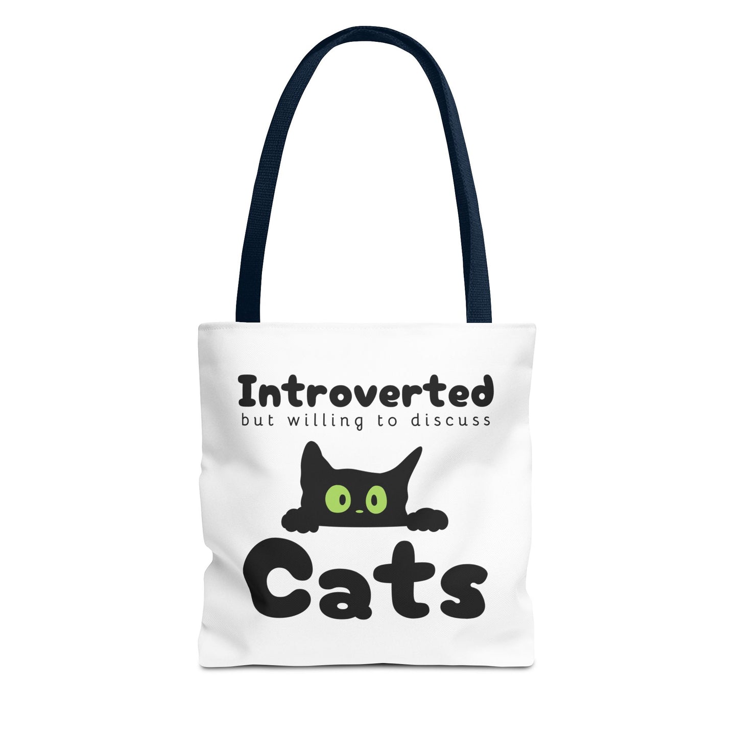 "Introverted but Willing to Discuss Cats" Tote Bag (AOP)