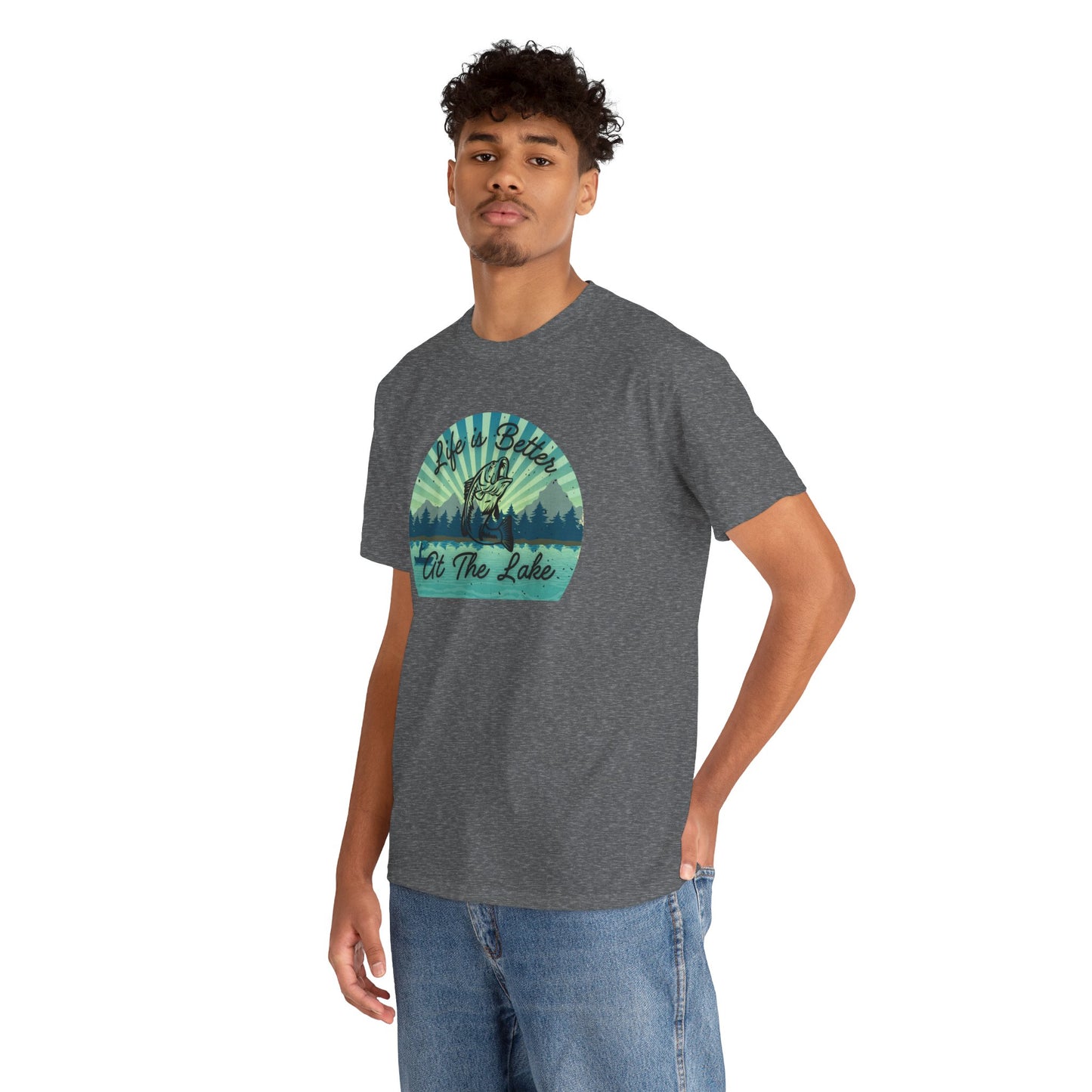 Life is Better at the Lake Bass Fish Design Men's Heavy Cotton Tee