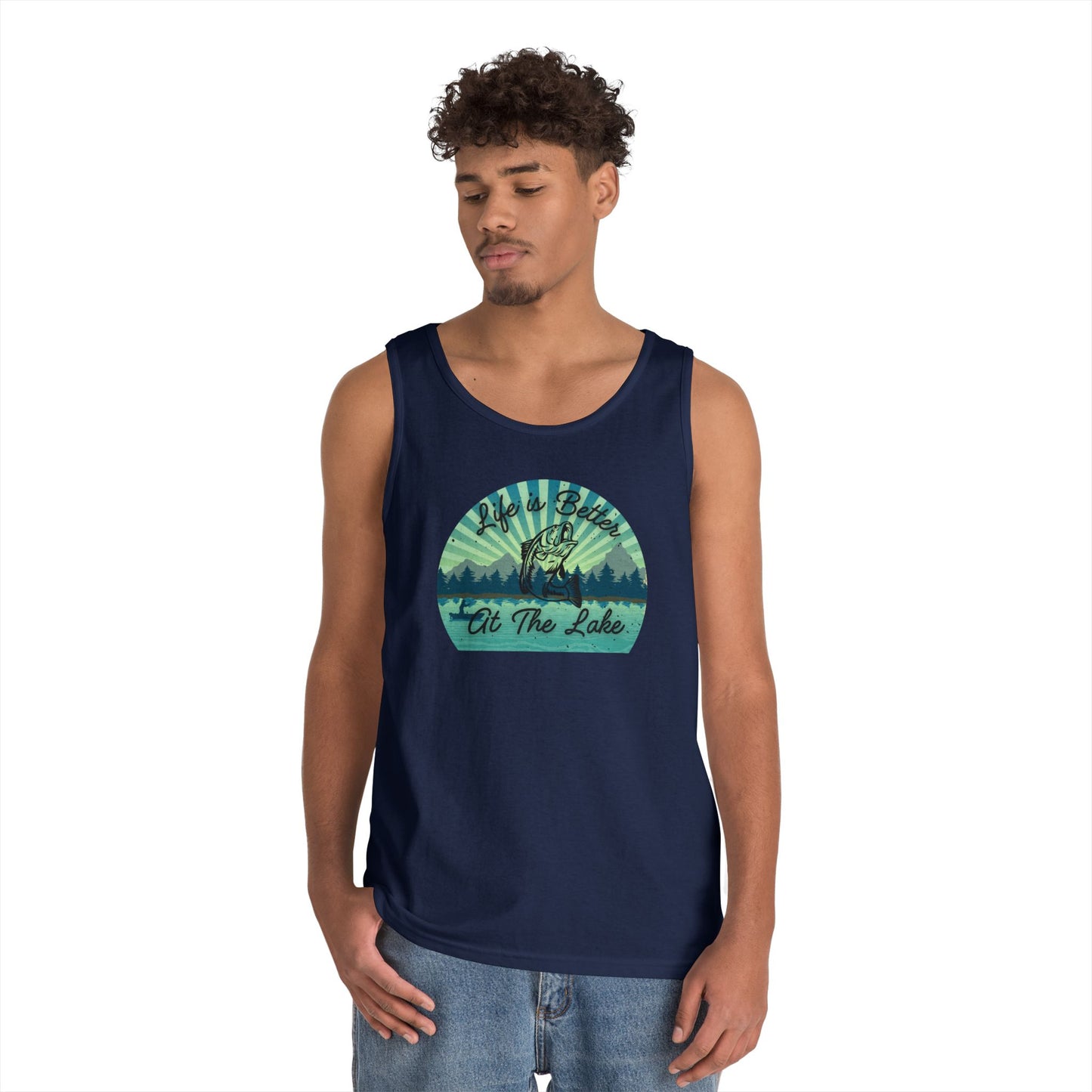 Life is Better at the Lake Bass Fish Design Mens Heavy Cotton Tank Top