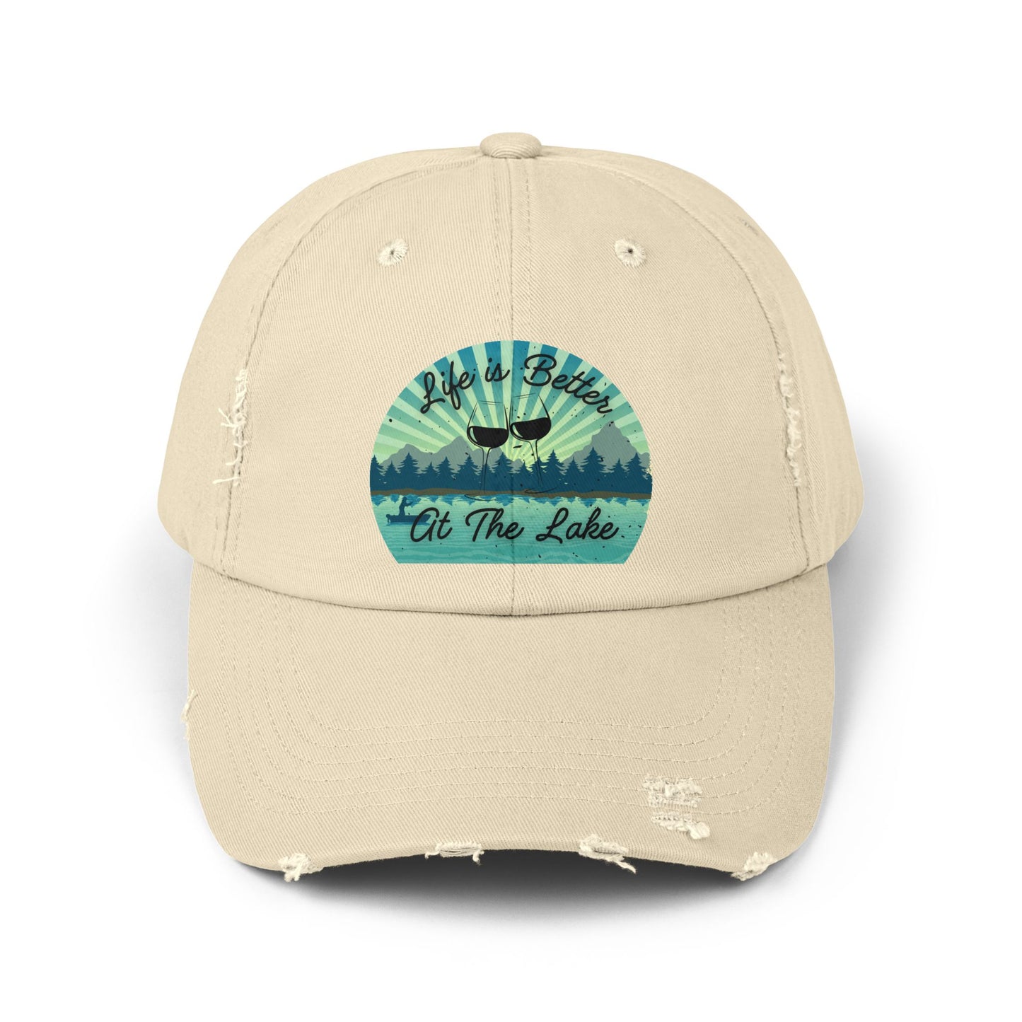 Life is Better at the Lake" Wine Glass Design Unisex Distressed Cap