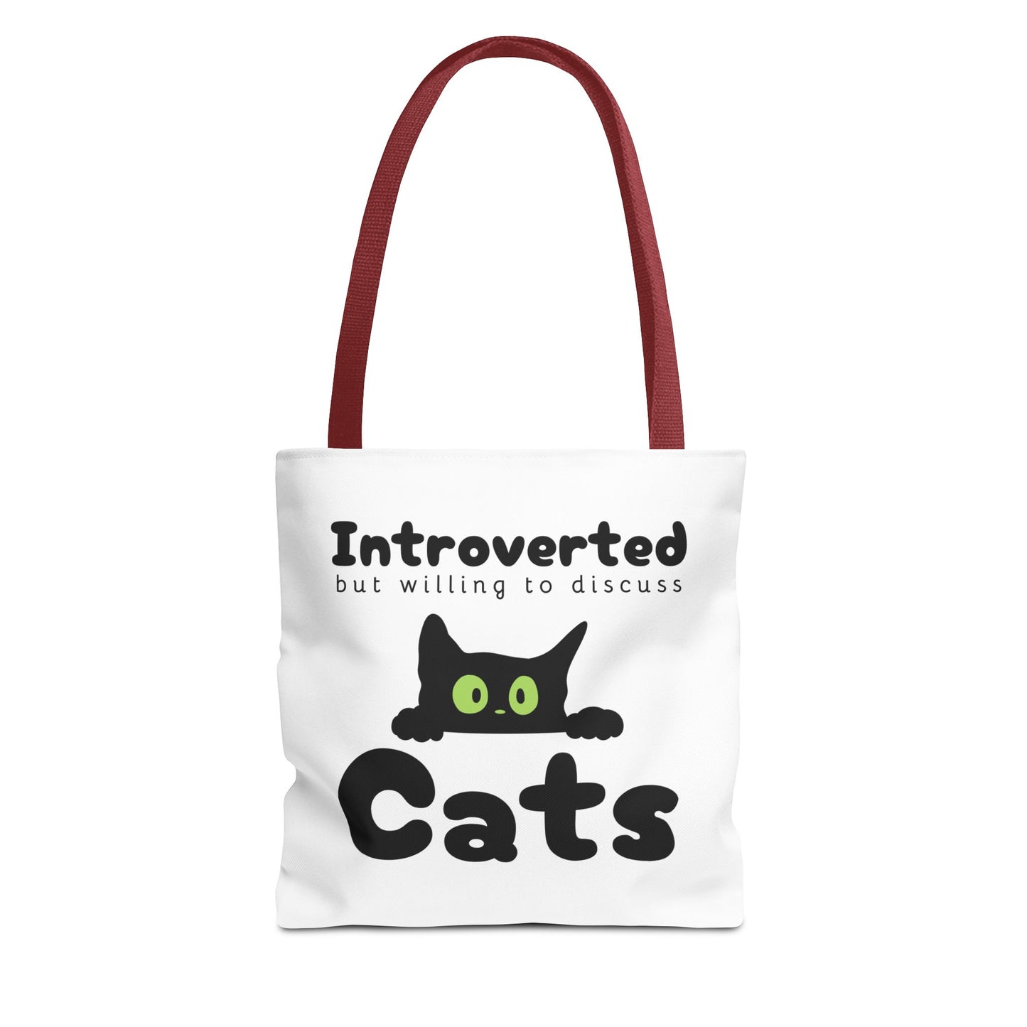 "Introverted but Willing to Discuss Cats" Tote Bag (AOP)