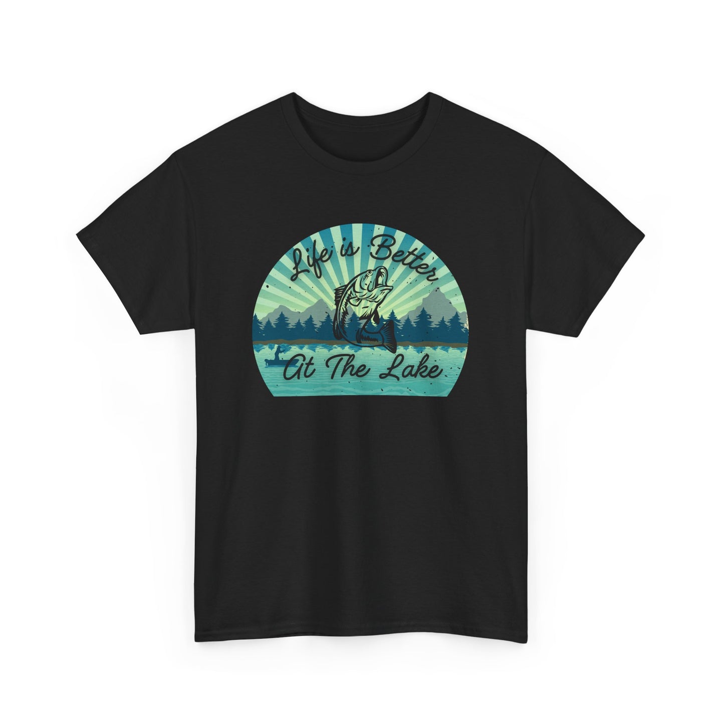 Life is Better at the Lake Bass Fish Design Men's Heavy Cotton Tee