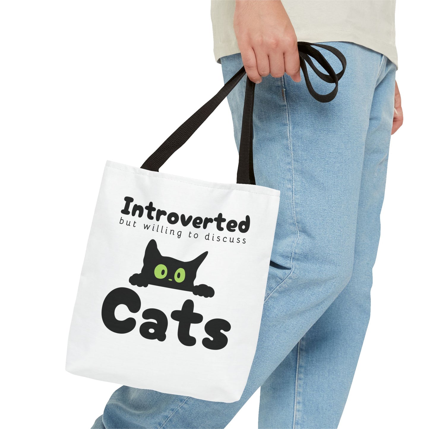 "Introverted but Willing to Discuss Cats" Tote Bag (AOP)