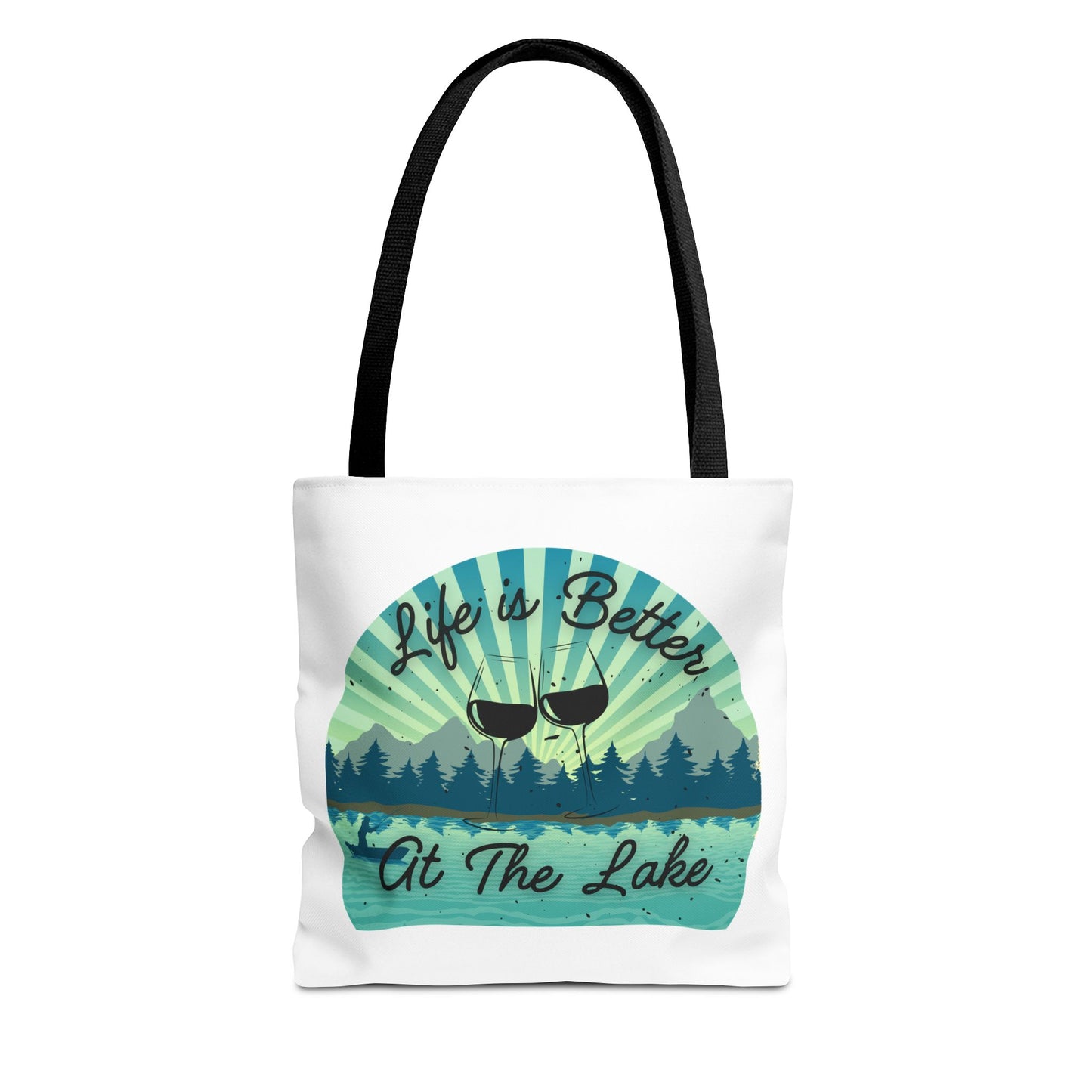 Life is Better at the Lake Wine Glass Design Tote Bag (AOP)