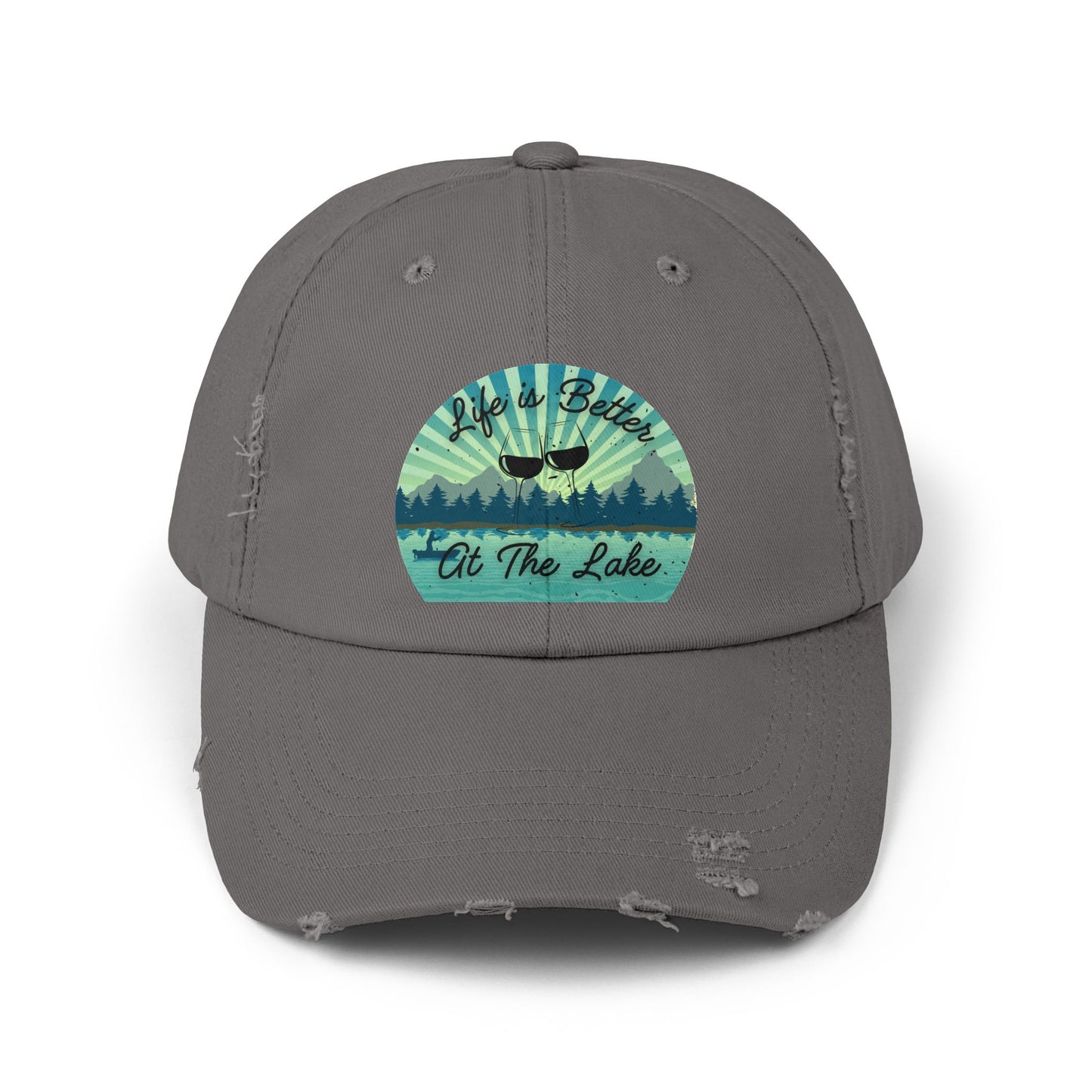 Life is Better at the Lake" Wine Glass Design Unisex Distressed Cap