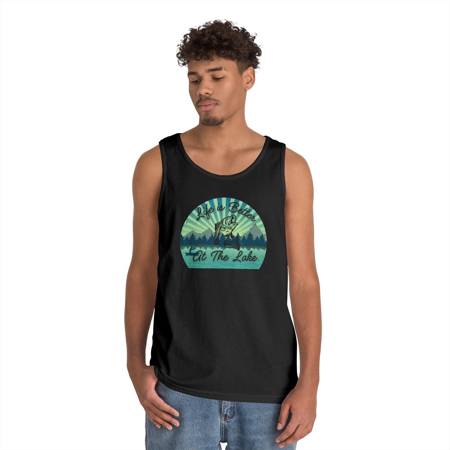 Life is Better at the Lake Bass Fish Design Mens Heavy Cotton Tank Top