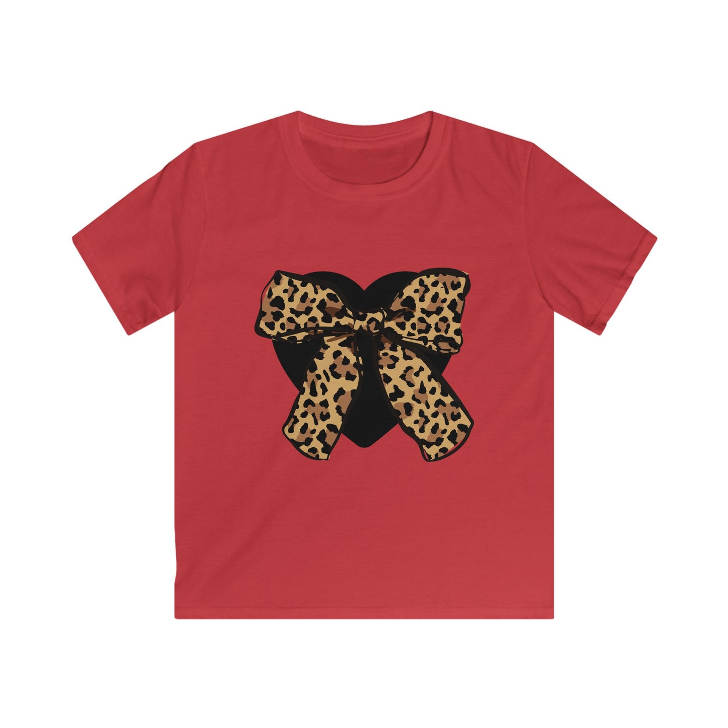 Heart & Leopard Print Bow Youth Softstyle Tee