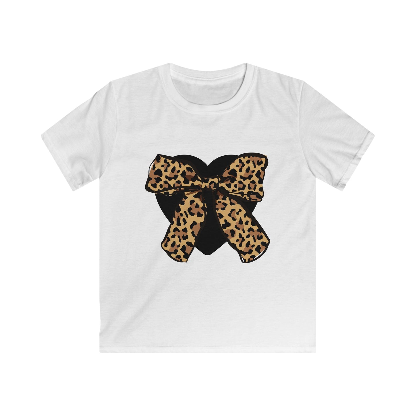 Heart & Leopard Print Bow Youth Softstyle Tee