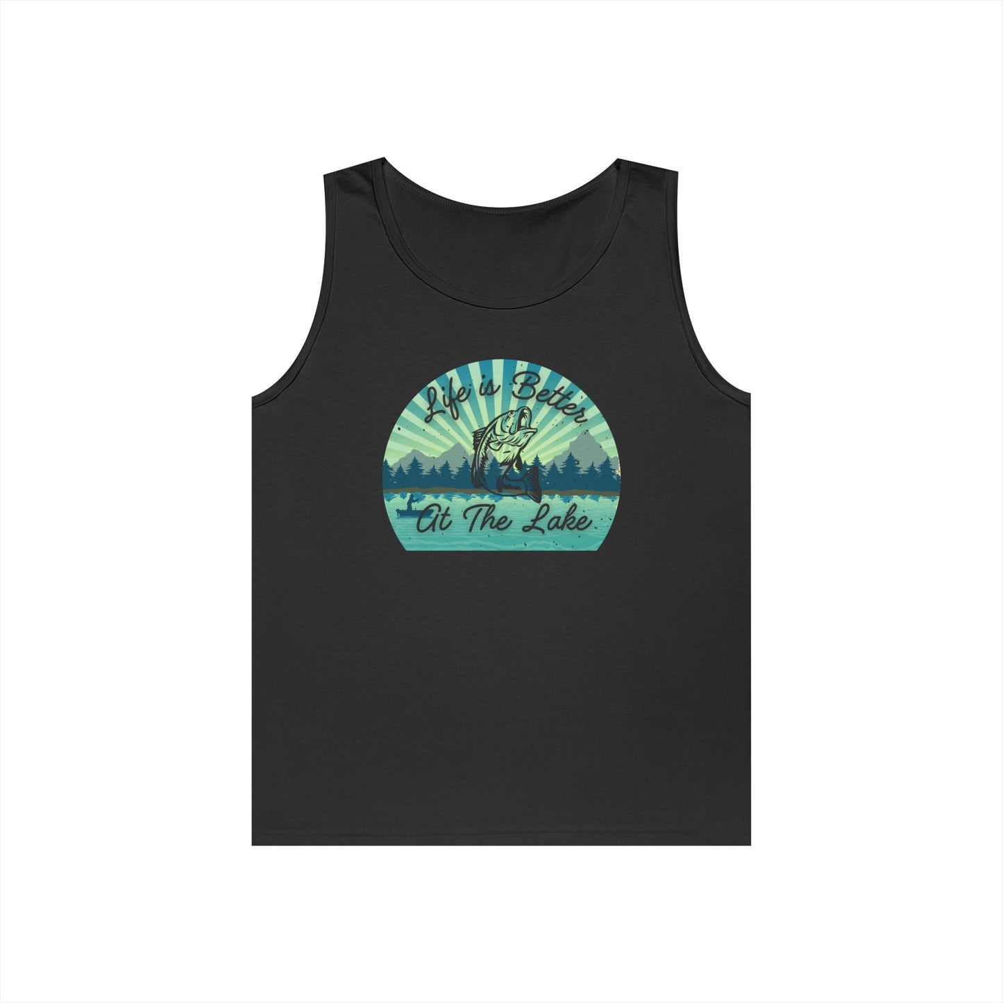 Life is Better at the Lake Bass Fish Design Mens Heavy Cotton Tank Top