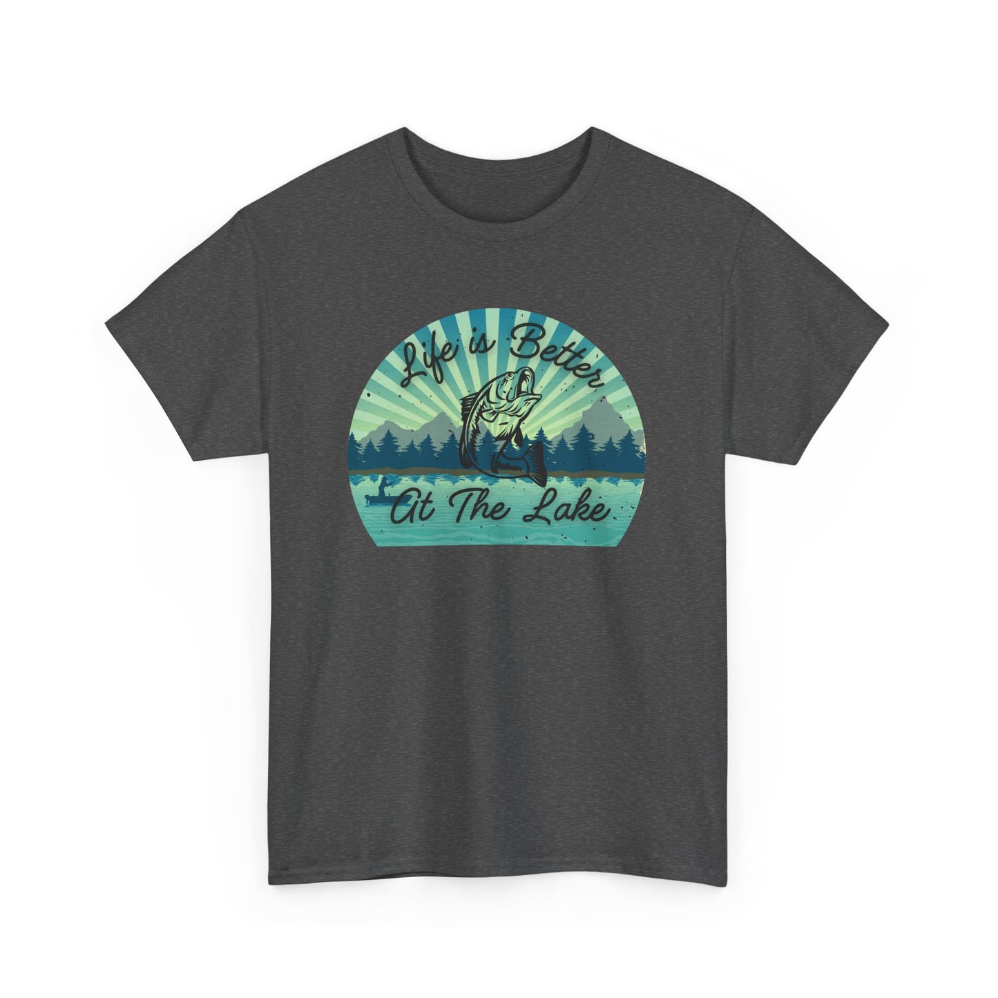 Life is Better at the Lake Bass Fish Design Men's Heavy Cotton Tee