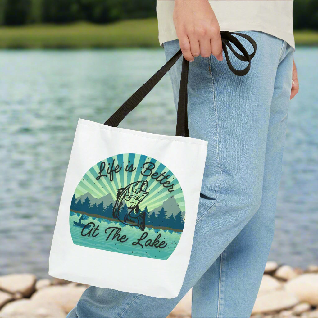 Life is Better at the Lake Bass Fish Design Tote Bag (AOP)