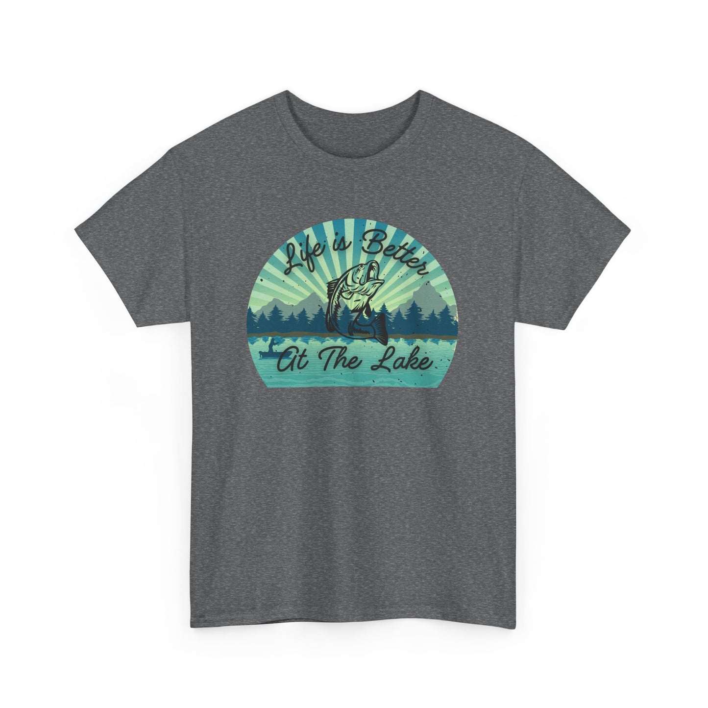 Life is Better at the Lake Bass Fish Design Men's Heavy Cotton Tee