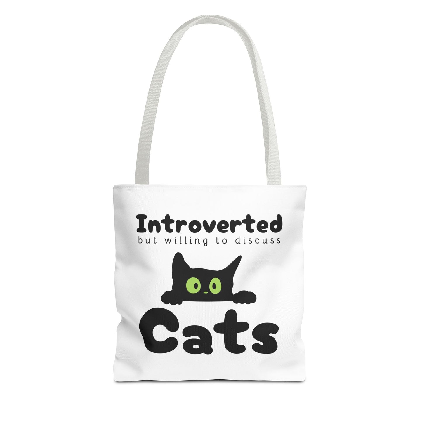 "Introverted but Willing to Discuss Cats" Tote Bag (AOP)