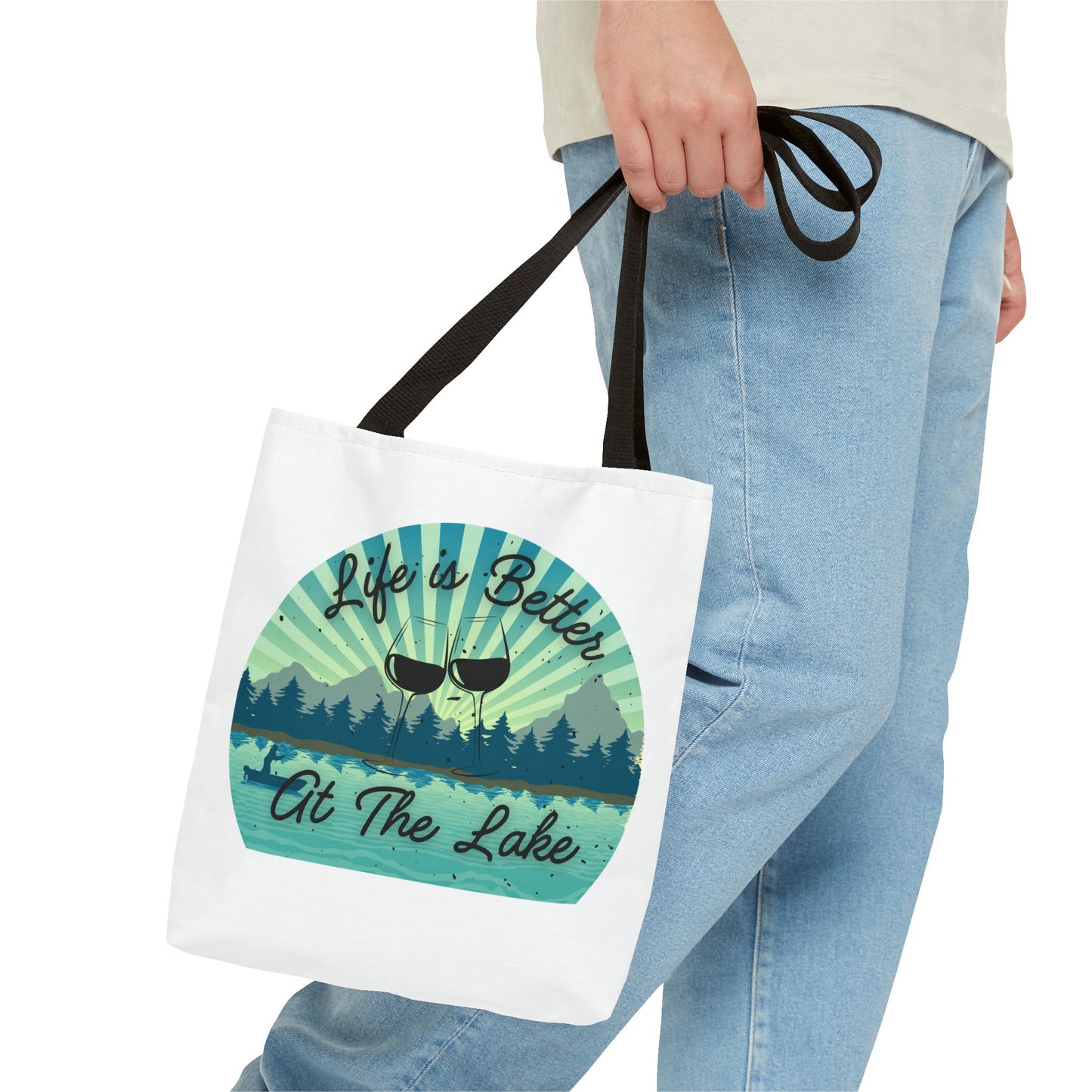 Life is Better at the Lake Wine Glass Design Tote Bag (AOP)