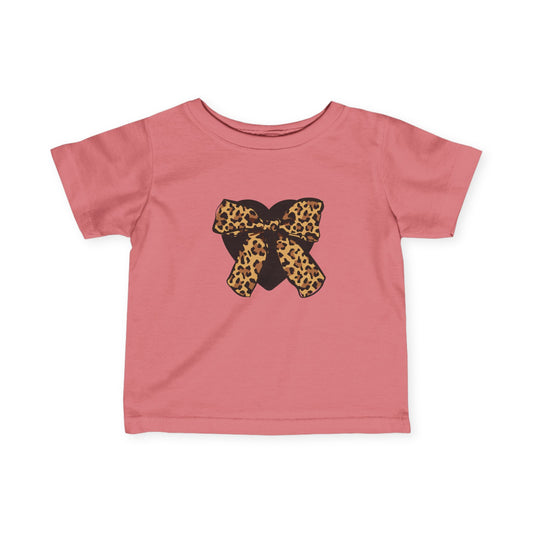 Heart & Leopard Print Bow Infant Fine Jersey Tee