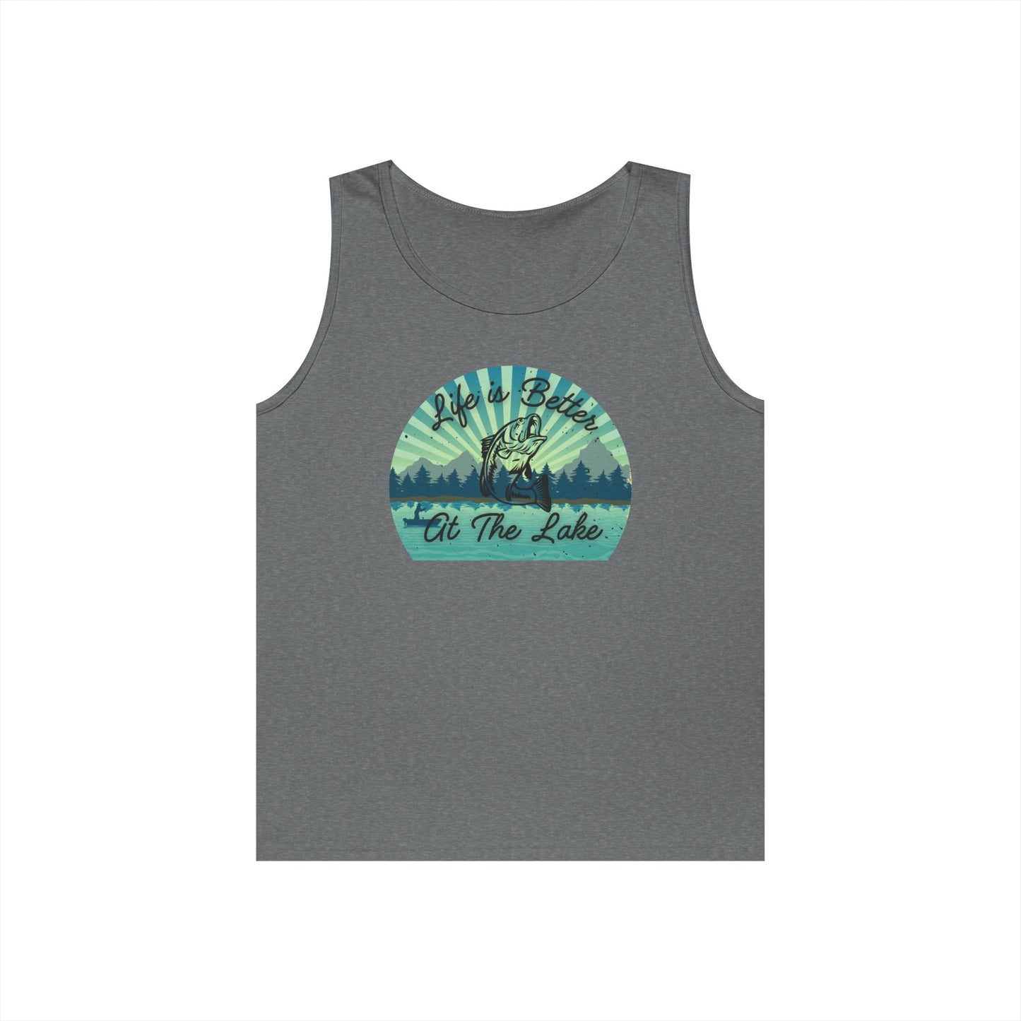 Life is Better at the Lake Bass Fish Design Mens Heavy Cotton Tank Top