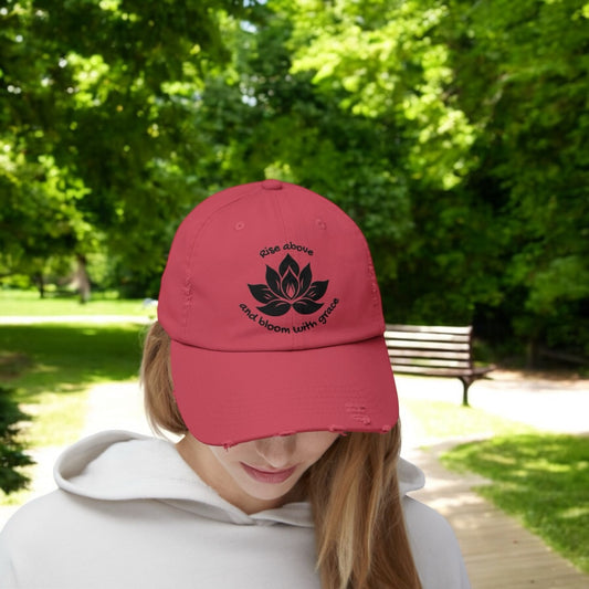 Lotus Flower Unisex Distressed Cap