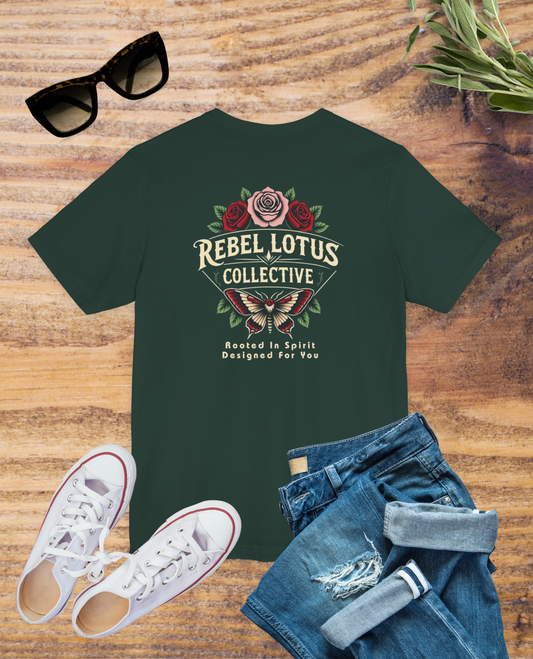 Rebel Lotus Collective Tee - Unisex Short Sleeve Shirt, Boho Style Apparel, Spiritual Gift, Festival Wear, Nature-Inspired Fashion