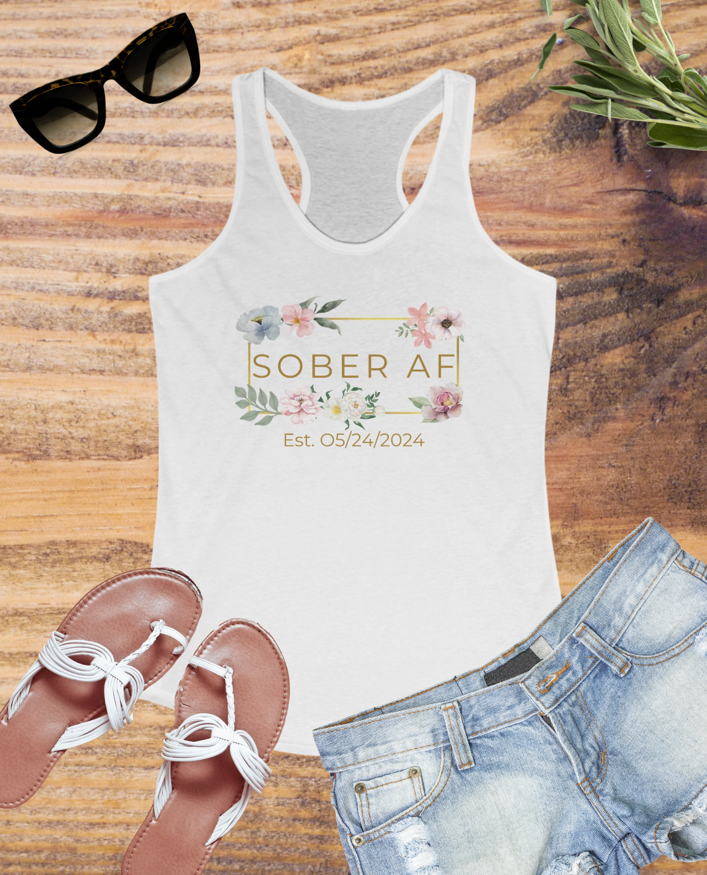 Floral Sober AF Women's Tank, Motivational Workout Top, Recovery Apparel, Gift for Sobriety Journey, Wellness Tank