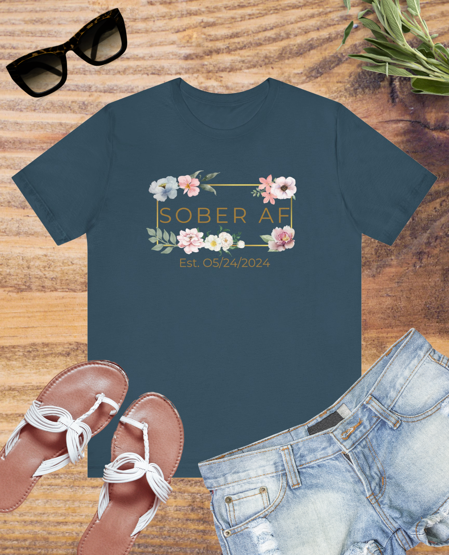 Floral Sober AF Tee, Unisex Jersey Short Sleeve Shirt, Recovery Celebration Top, Gift for Sobriety Milestones, Positive Affirmation Apparel