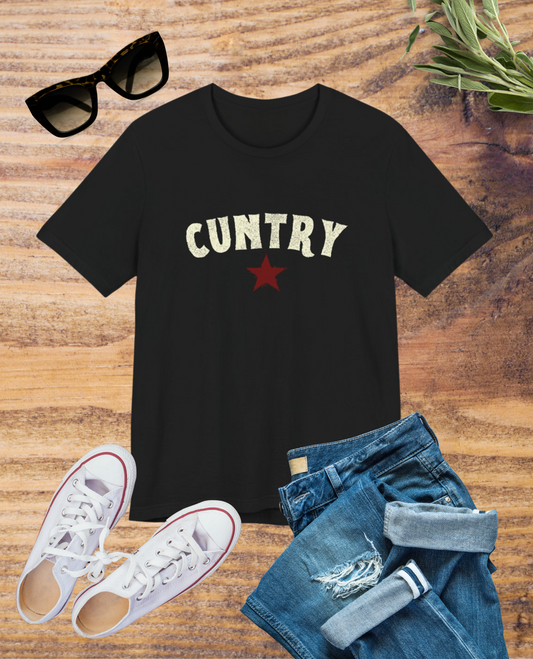 Vintage CUNTRY Tee - Casual Unisex Jersey Short Sleeve T-Shirt, Graphic Tee for Music Lovers, Gift for Rebels, Festival Wear, Summer Fashion